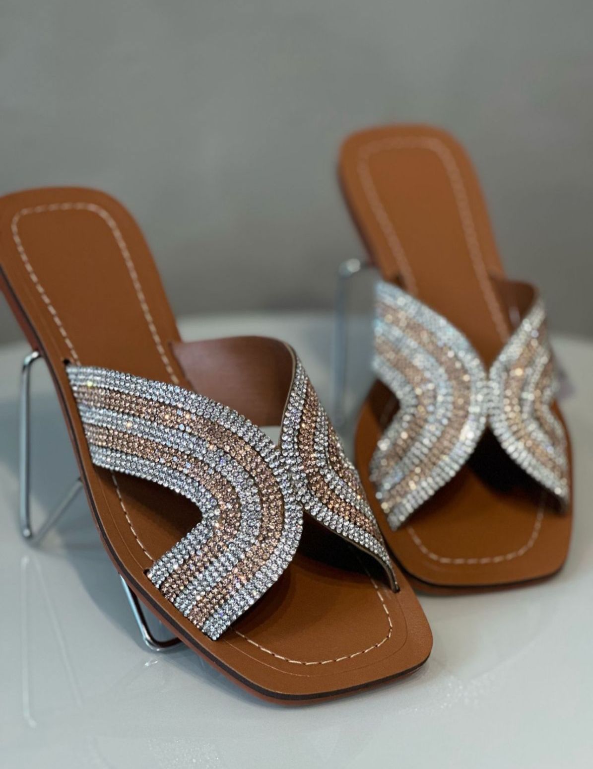 Pearl flat slide sandals