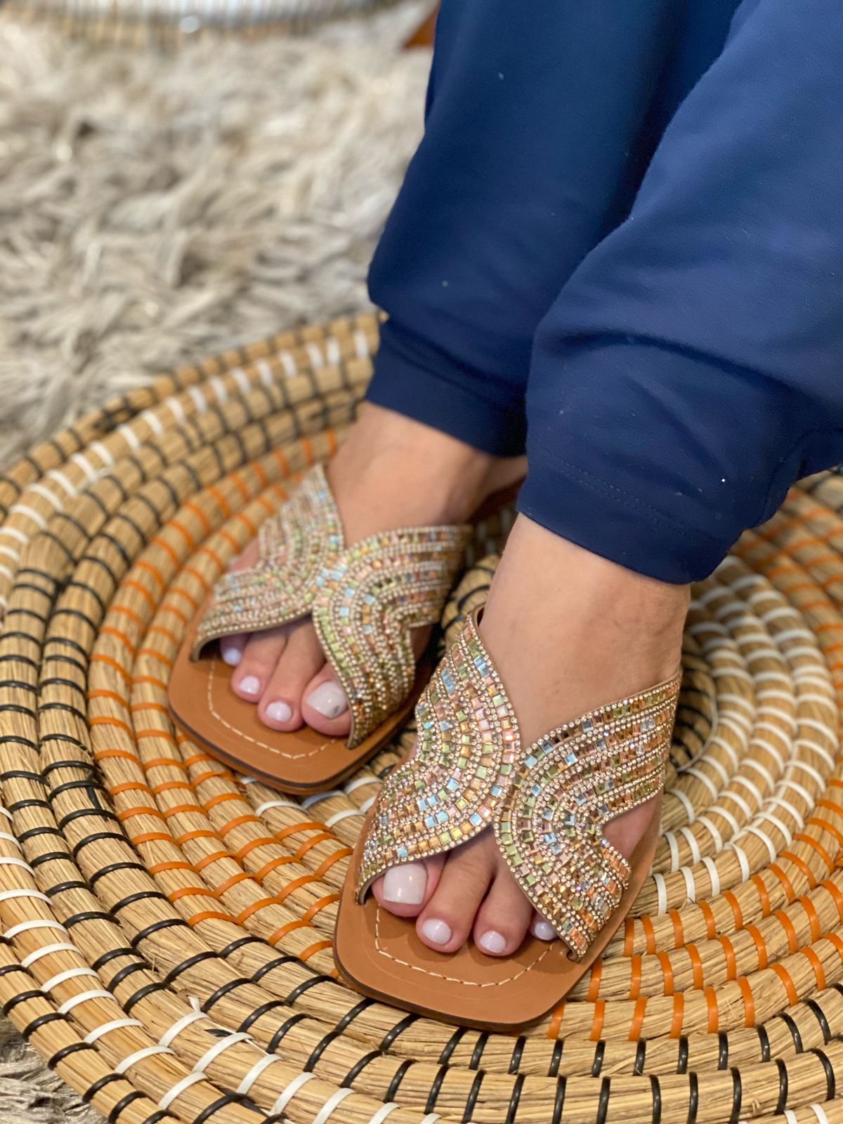 Pearl flat slide sandals